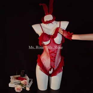 Ms Rose性感兔女郎蕾丝镂空连体睡裙qq内衣情露胸趣制服情调套装