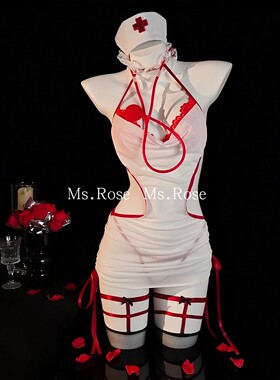 Ms Rose性感护士服cos制服情调套装女蕾丝荡领包臀睡裙小胸qq内衣