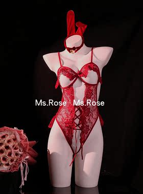 纯欲蕾丝兔女郎绑带连体衣小胸