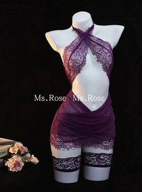 Ms Rose性感蕾丝紫色透视抹胸包臀裙秘书制服连体内衣女诱惑qqny