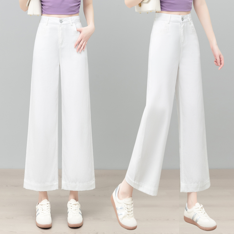 小个子天丝棉九分高腰窄版阔腿裤