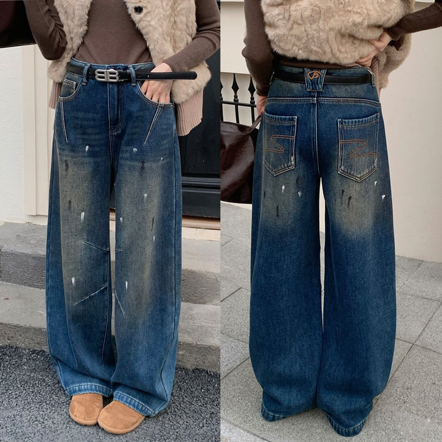 秋冬新款油漆弯刀牛仔裤女加绒加厚宽松显瘦拖地镰刀裤高腰阔腿裤,女装/女士精品,牛仔裤,淘宝优惠券,粉丝福利购,淘宝优惠卷