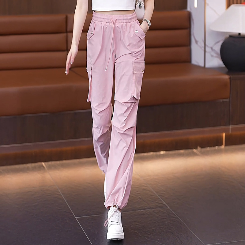 宽松抽绳松紧腰运动休闲工装裤子