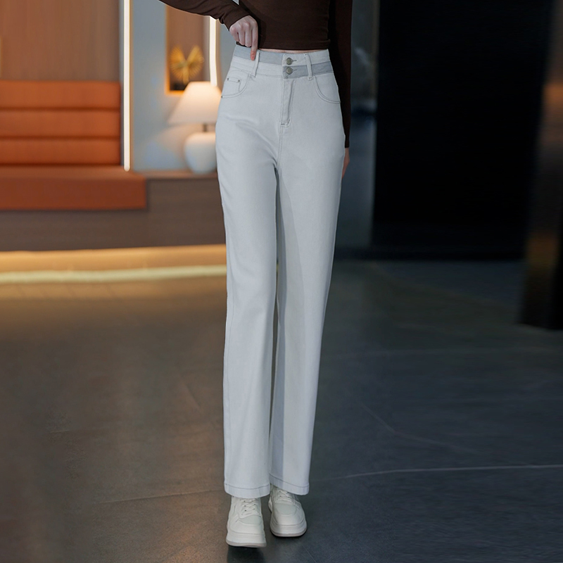 复古时尚小个子阔腿牛仔裤女长裤