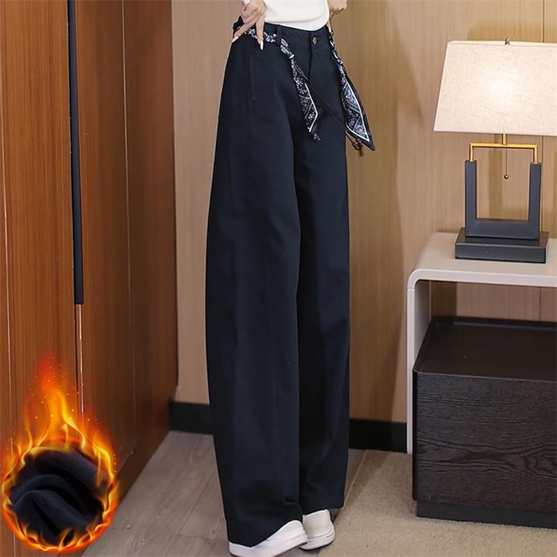 天丝棉牛仔弯刀裤女秋冬高腰长裤