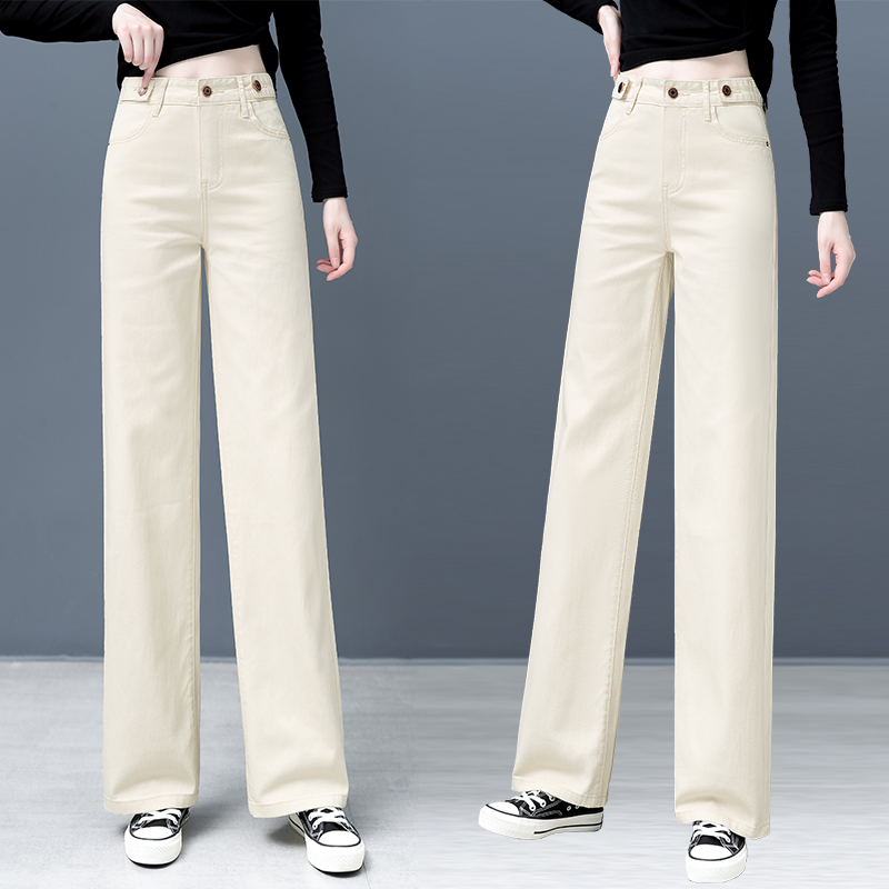 米白色阔腿牛仔裤女垂感