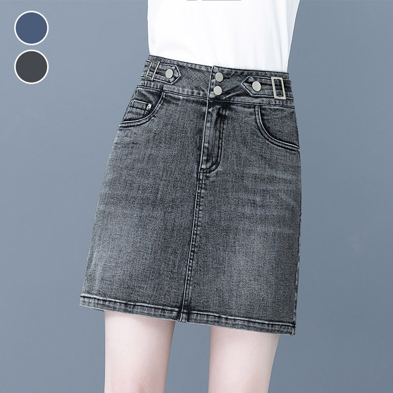 烟灰色牛仔半身裙a字秋