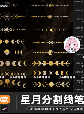 procreate笔刷星星月亮分割线西幻欧式古典装饰排版ps笔刷素材