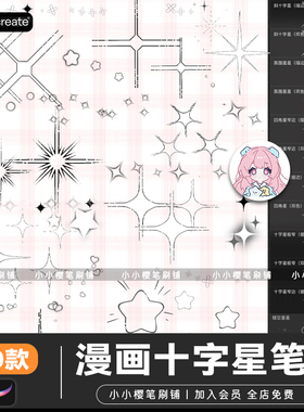 procreate笔刷漫画十字星星闪星光星星装饰图形美化氛围设计素材