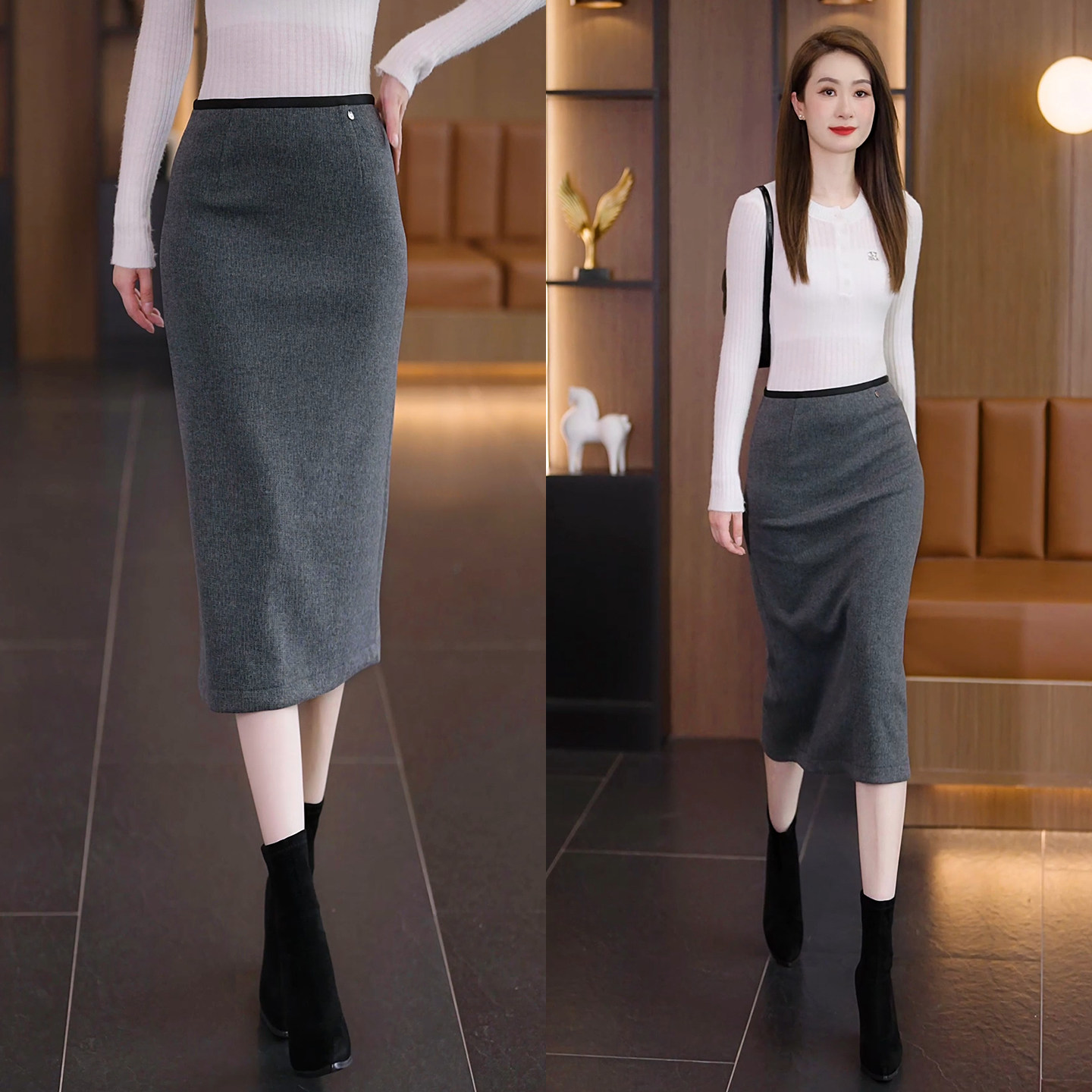 拉夏贝尔羊毛呢休闲半身裙女秋冬季2025年新款高腰显瘦a字直筒裙,女装/女士精品,大码半身裙,淘宝优惠券,粉丝福利购,淘宝优惠卷