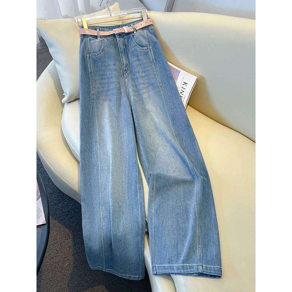 拉夏贝尔浅蓝色阔腿牛仔裤女早春2026新款宽松弯刀裤气球拖地裤子,女装/女士精品,牛仔裤,淘宝优惠券,粉丝福利购,淘宝优惠卷