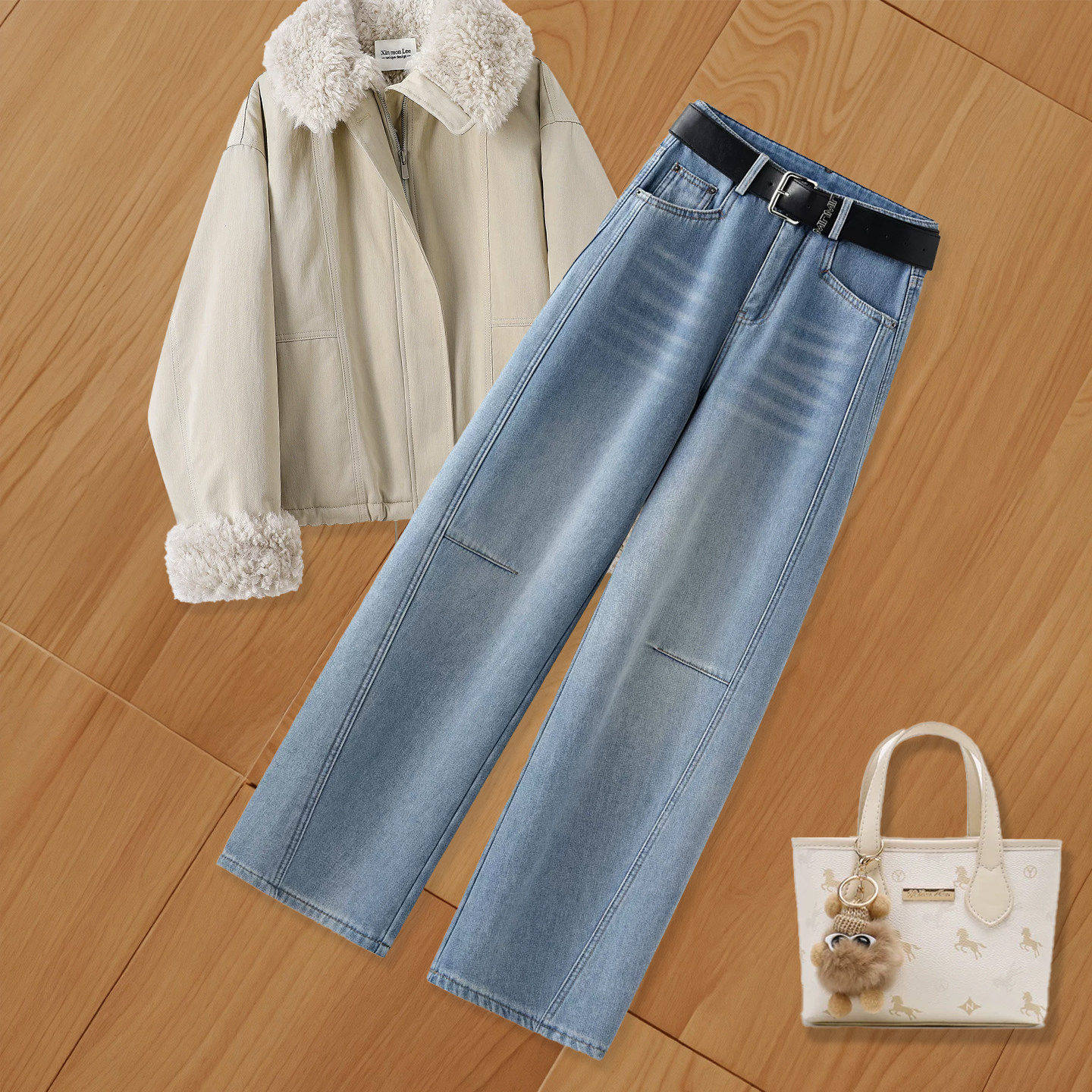 拉夏贝尔宽松牛仔裤女2026新款显瘦裤子春秋季阔腿裤高腰弯刀长裤,女装/女士精品,大码裤装,淘宝优惠券,粉丝福利购,淘宝优惠卷