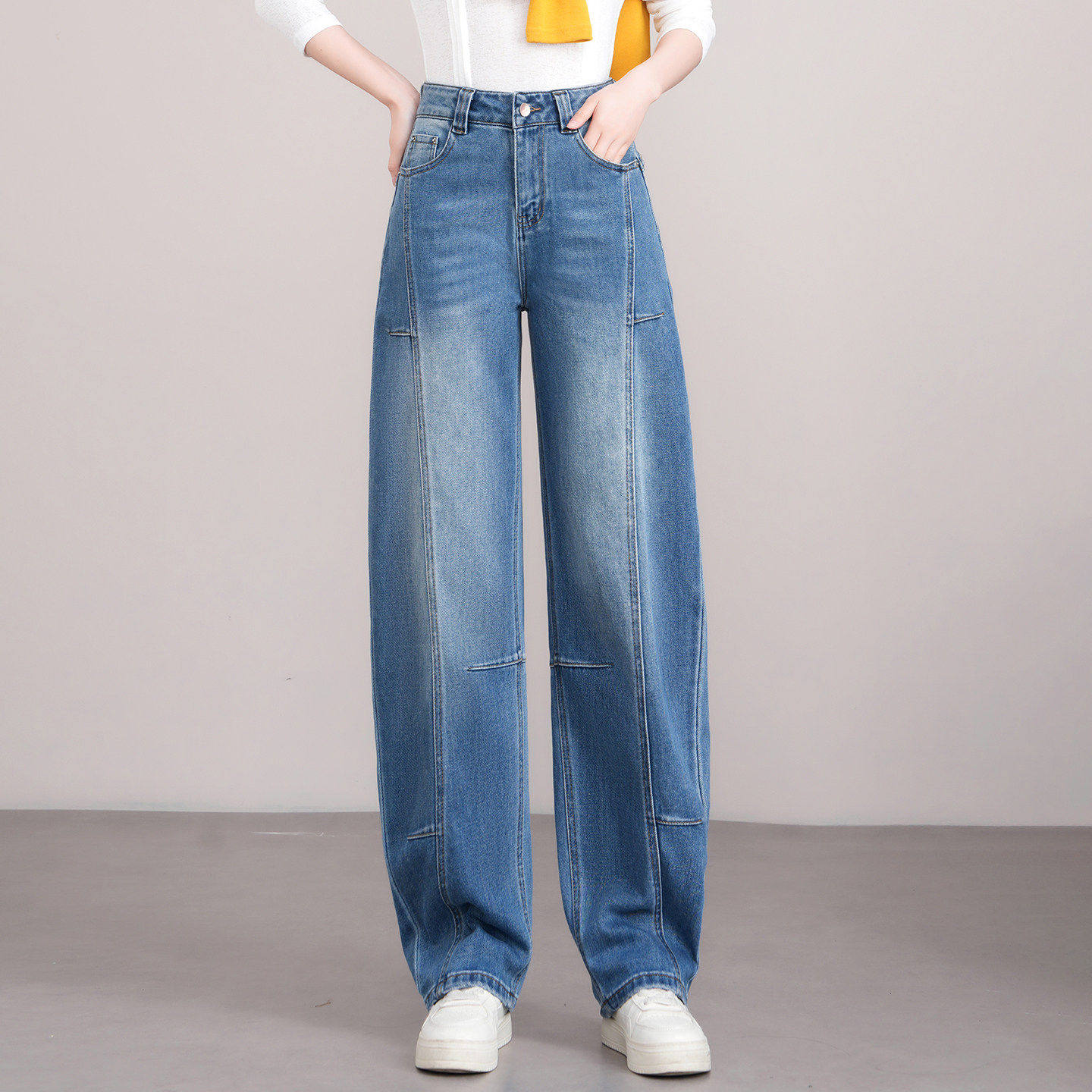 拉夏贝尔高级感弯刀牛仔裤女春季2026年新款高腰垂感显瘦直筒裤,女装/女士精品,牛仔裤,淘宝优惠券,粉丝福利购,淘宝优惠卷