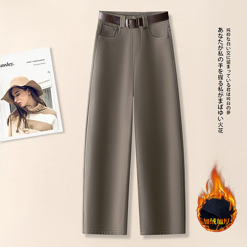 拉夏贝尔复古茶棕色牛仔弯刀裤女2025年秋冬季新款直筒工装香蕉裤,女装/女士精品,大码裤装,淘宝优惠券,粉丝福利购,淘宝优惠卷