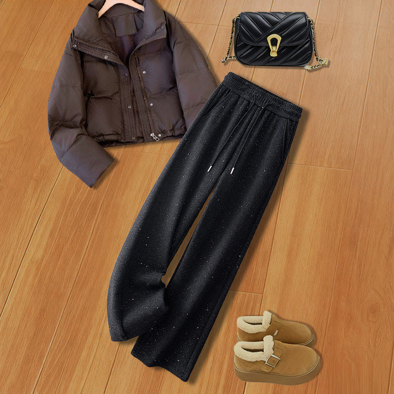 拉夏贝尔星空细闪休闲阔腿裤女2026开春新款宽松垂感窄版直筒裤子,女装/女士精品,休闲裤,淘宝优惠券,粉丝福利购,淘宝优惠卷