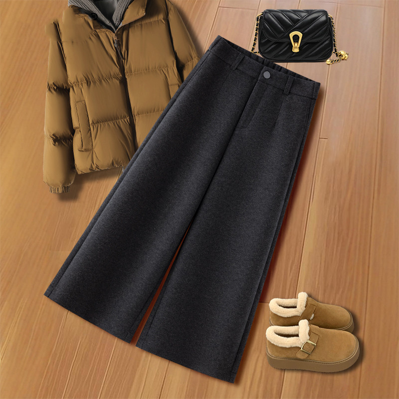 拉夏贝尔高端灰色羊绒直筒裤女秋冬2025加绒高腰显瘦小个子阔腿裤,女装/女士精品,大码裤装,淘宝优惠券,粉丝福利购,淘宝优惠卷
