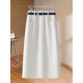 2026新款 韩版 时尚 拉夏贝尔白色半身裙女春季 直筒裙显瘦a字西装 裙