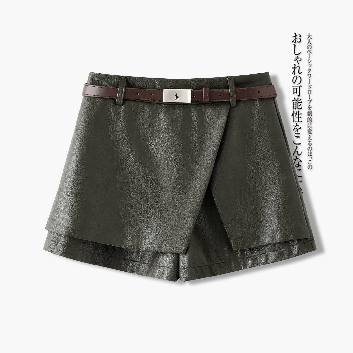 拉夏贝尔复古咖色A字裙裤女2026新款秋冬季配腰带休闲阔腿短裤裙