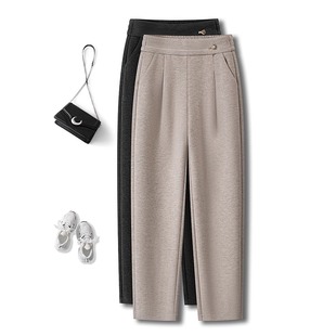 拉夏贝尔高级感羊毛哈伦裤女秋冬季2025新款烟管小个子九分直筒裤