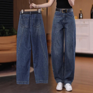 弯刀阔腿裤 拉夏贝尔复古休闲牛仔裤 高腰显瘦窄版 新款 子 女2026冬季