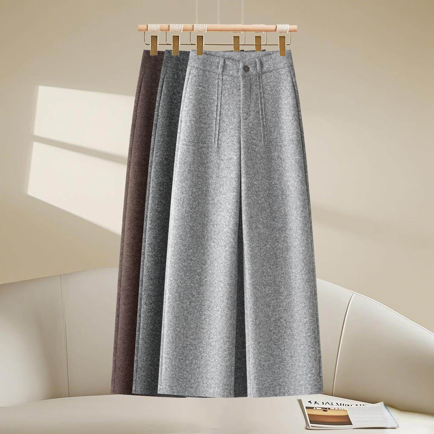 拉夏贝尔羊毛呢休闲阔腿裤女2025秋冬季新款垂坠感高腰显瘦直筒裤,女装/女士精品,大码裤装,淘宝优惠券,粉丝福利购,淘宝优惠卷