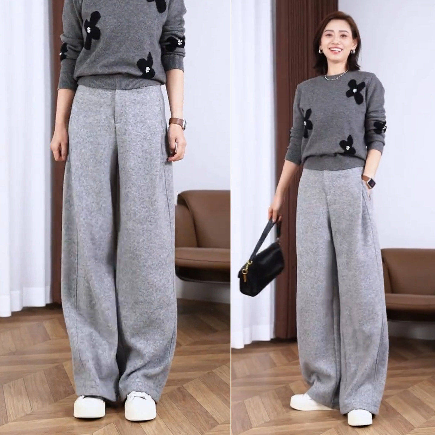 拉夏贝尔羊毛呢阔腿裤女冬季休闲裤2025新款宽松加厚长裤加绒裤子,女装/女士精品,大码裤装,淘宝优惠券,粉丝福利购,淘宝优惠卷