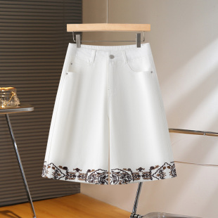宽松刺绣小个子五分直筒裤 新款 子 女2026夏季 拉夏贝尔国风牛仔短裤