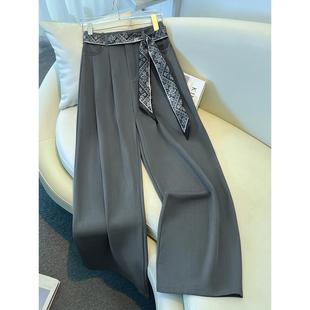 垂坠感高腰显瘦休闲直筒裤 拉夏贝尔灰色西装 新款 女2026秋季 阔腿裤