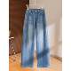 拉夏贝尔复古烫钻阔腿牛仔裤 子 显瘦弯刀直筒裤 女春秋季 2026年新款