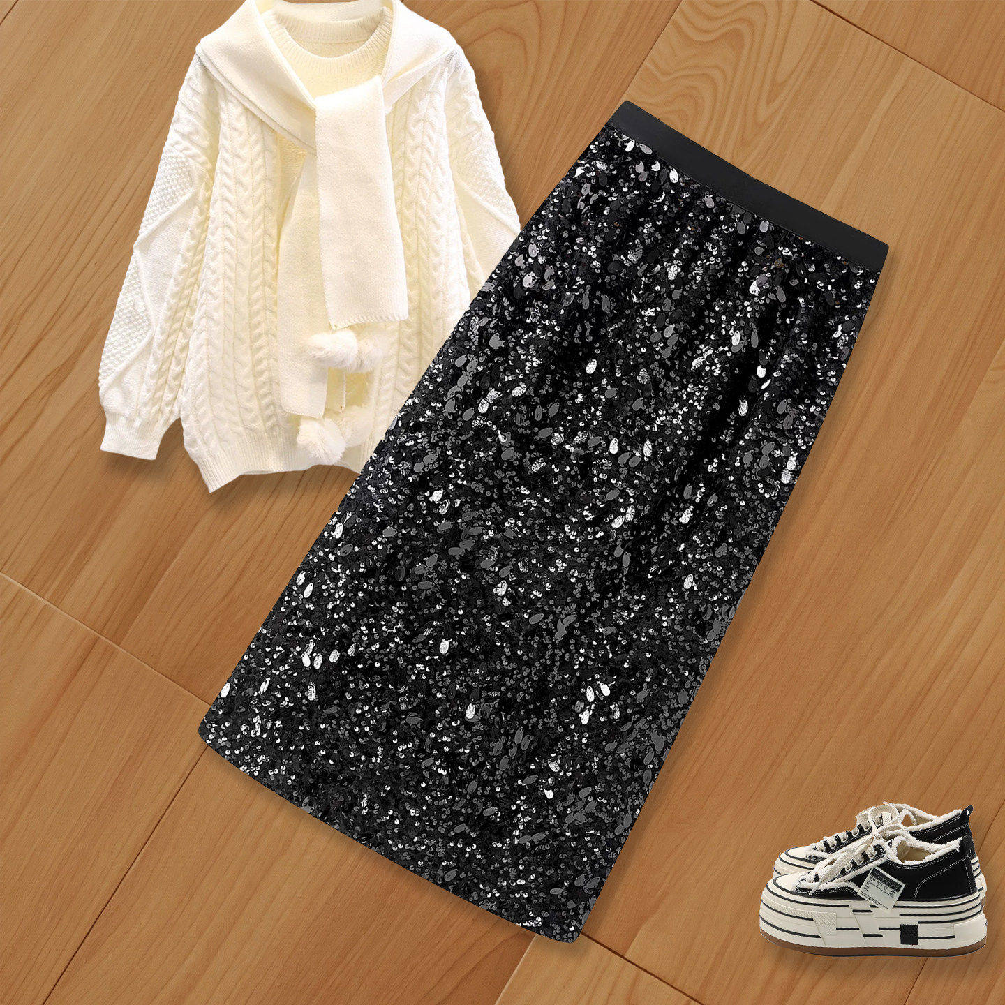 拉夏贝尔冬季半身裙女新款轻奢高级感亮片裙2025款高腰修身中长裙,女装/女士精品,半身裙,淘宝优惠券,粉丝福利购,淘宝优惠卷