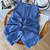 冰丝宽松直筒裤 拉夏贝尔蓝色天丝阔腿牛仔裤 2026新款 薄款 子 女夏季