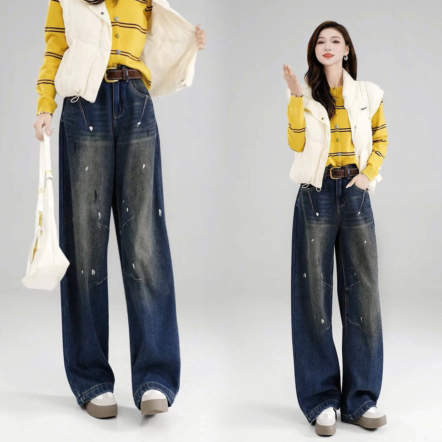 拉夏贝尔加绒牛仔裤女2025款巨好看裤子冬季高腰显瘦宽松弯刀裤厚,女装/女士精品,大码裤装,淘宝优惠券,粉丝福利购,淘宝优惠卷