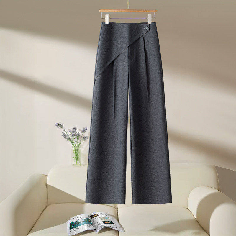 拉夏贝尔灰色西装裤女春季2026款叠穿直筒裤百搭设计感休闲阔腿裤,女装/女士精品,休闲裤,淘宝优惠券,粉丝福利购,淘宝优惠卷