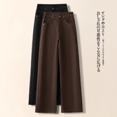 九分直筒裤 高腰宽松爆款 子 女春秋2026新款 拉夏贝尔咖色阔腿牛仔裤