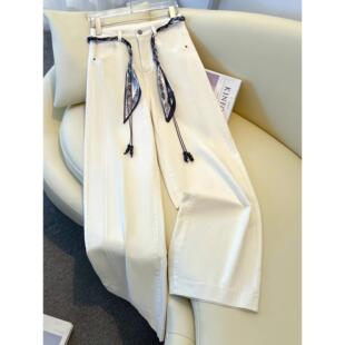 拉夏贝尔白色阔腿牛仔裤女秋冬季2026新款今年流行爆款高腰直筒裤