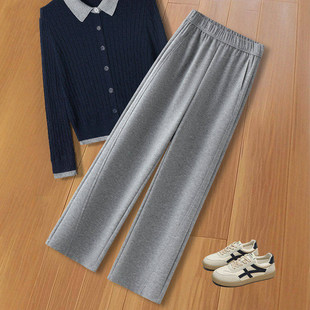 弯刀裤 高腰宽松小个子窄版 女秋冬2026新款 拉夏贝尔灰色运动阔腿裤