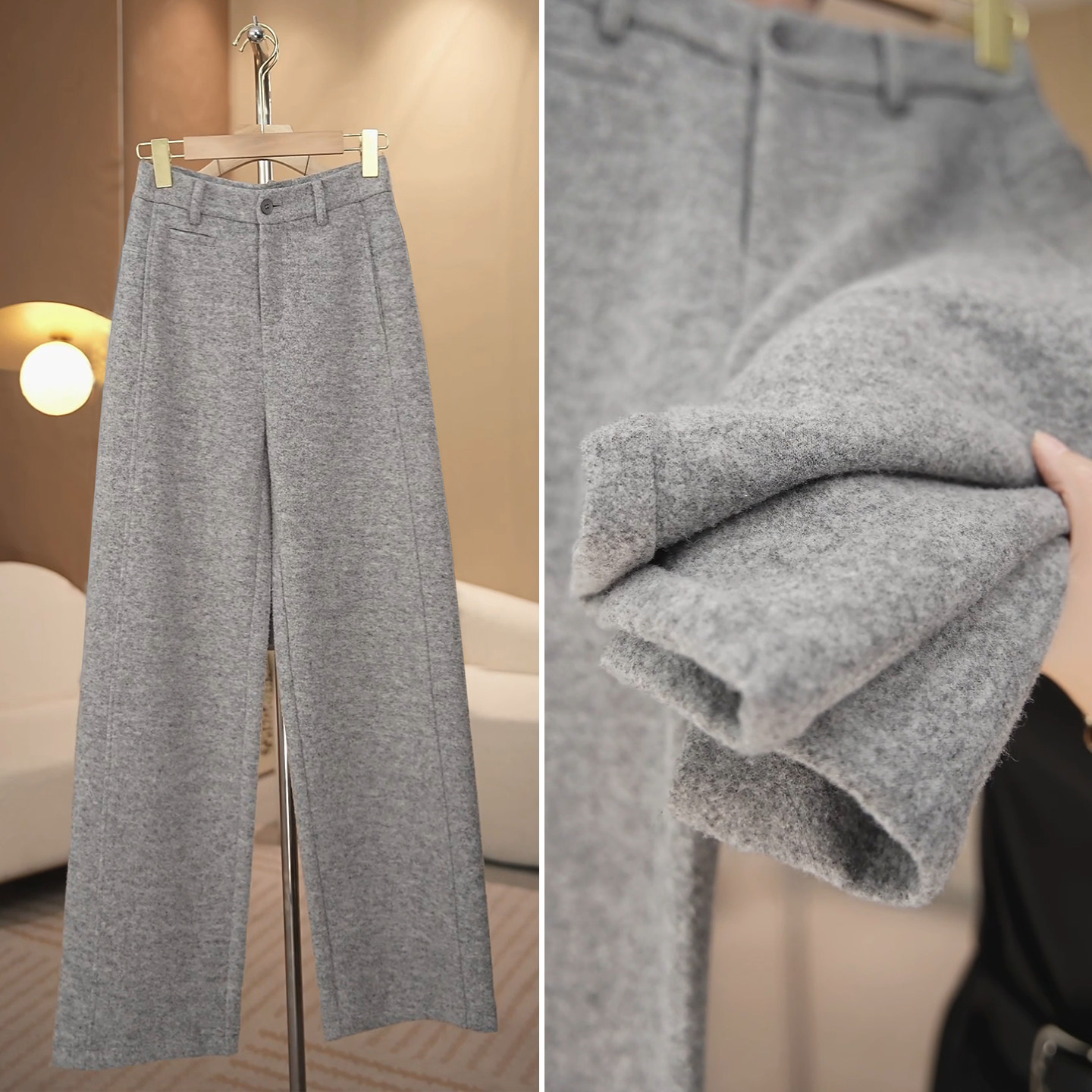 拉夏贝尔高腰阔腿裤子女2025新款秋冬季羊毛呢加绒休闲宽松直筒裤,女装/女士精品,大码裤装,淘宝优惠券,粉丝福利购,淘宝优惠卷