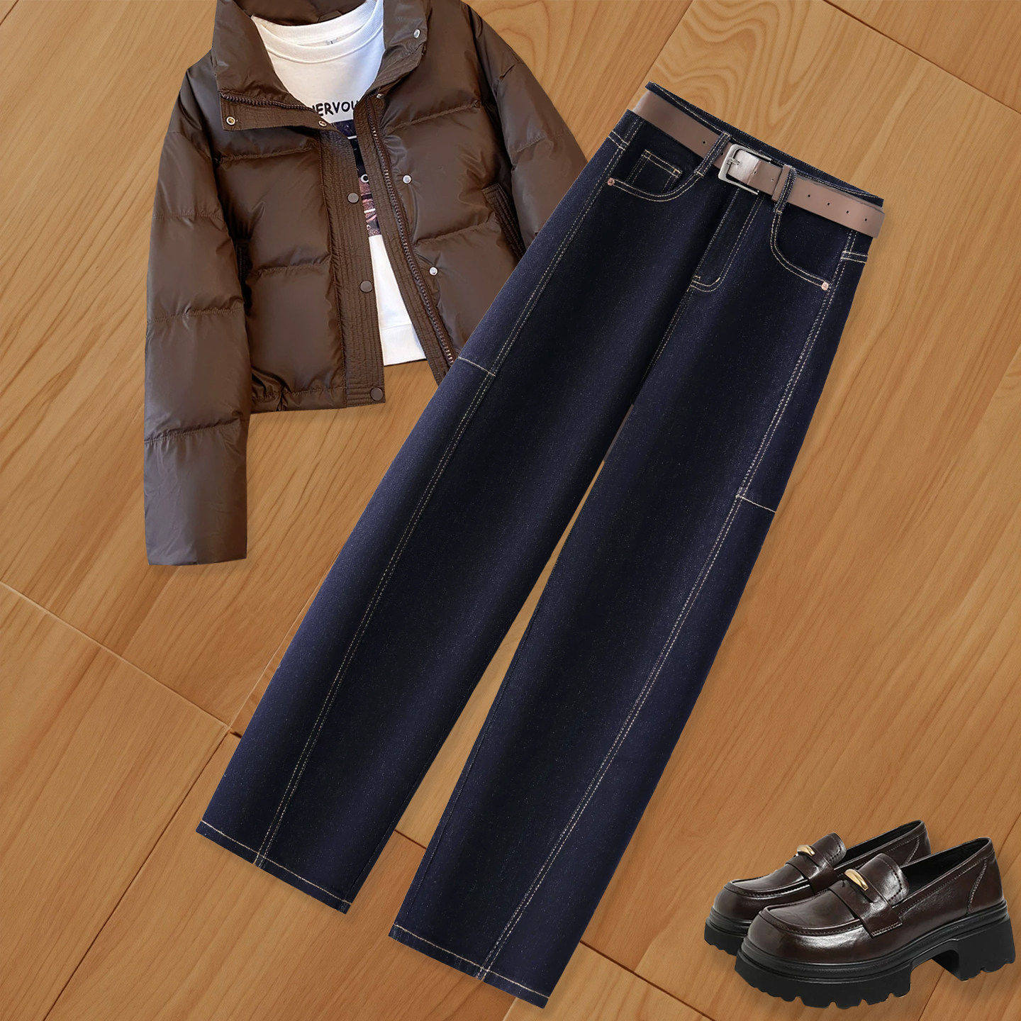 拉夏贝尔巨好看窄版阔腿裤女2025新款冬季高腰显瘦牛仔加绒弯刀裤,女装/女士精品,大码裤装,淘宝优惠券,粉丝福利购,淘宝优惠卷