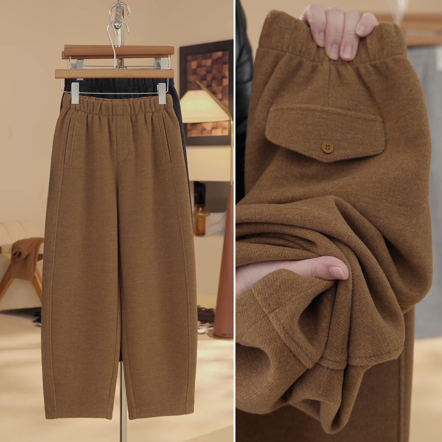 拉夏贝尔加绒加厚羊毛裤女2025新款秋冬休闲直筒裤高腰显瘦弯刀裤,女装/女士精品,大码裤装,淘宝优惠券,粉丝福利购,淘宝优惠卷