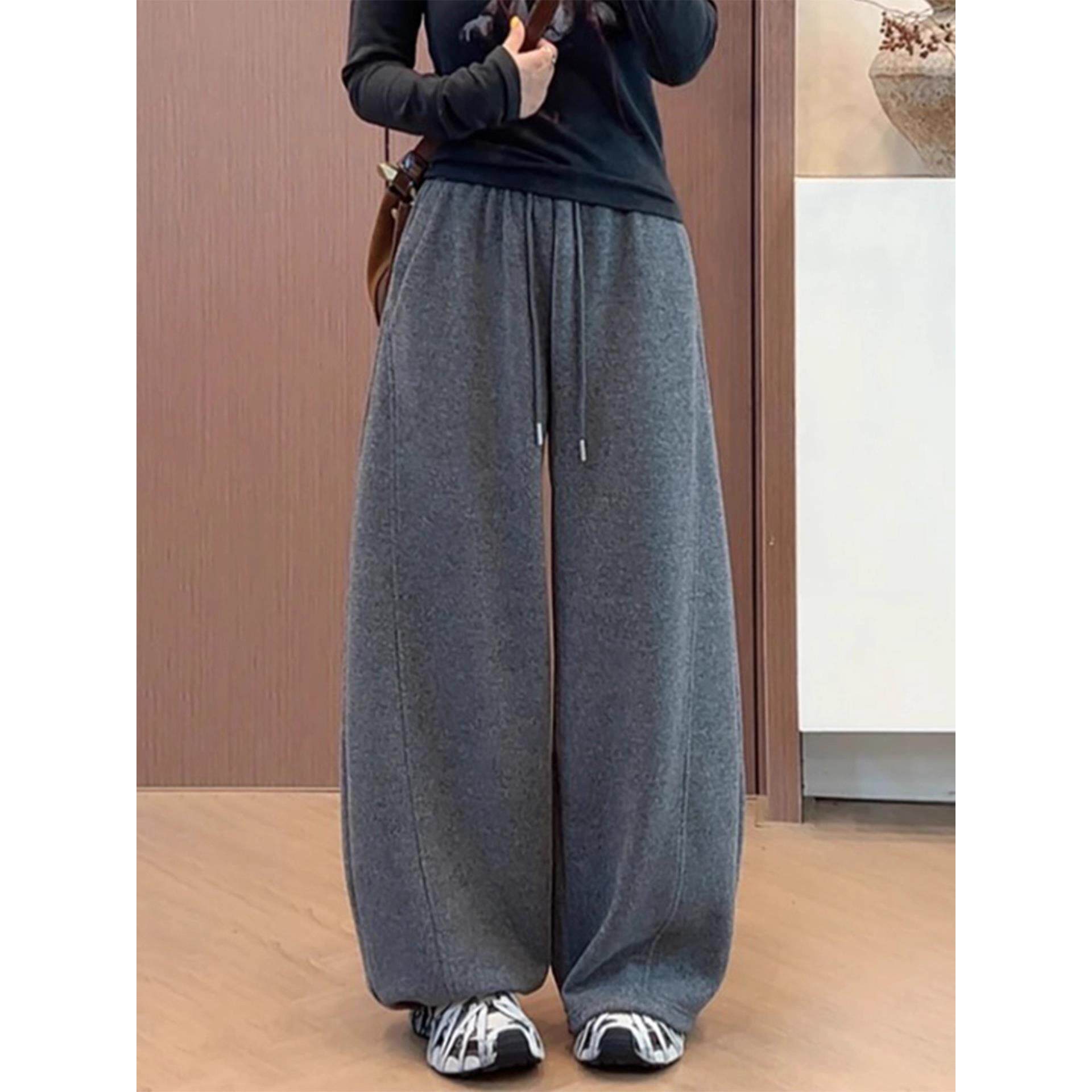 拉夏贝尔加绒羊毛呢阔腿裤女秋冬2025新款加厚垂感高腰显瘦弯刀裤,女装/女士精品,大码裤装,淘宝优惠券,粉丝福利购,淘宝优惠卷