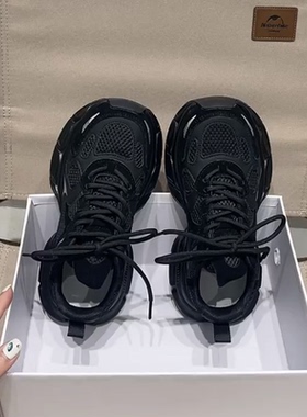 2023新款秋季ins潮透气网面厚底运动鞋休闲黑色增高鞋老爹鞋女鞋