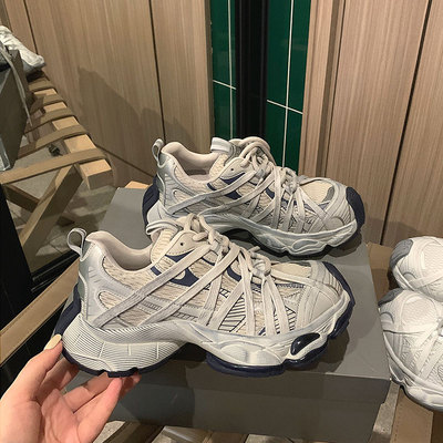 LOFTIME2025SPR90新品春夏款4CM减震厚底网布女士轻型运动老爹鞋