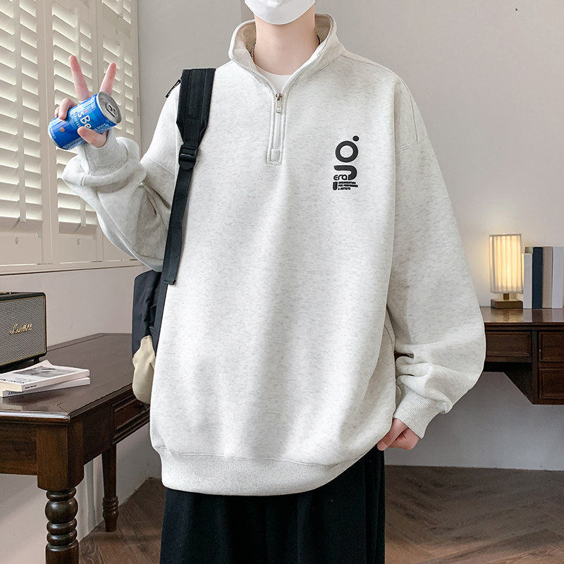 卫衣男款青少年春秋季翻领打底衫初中高中学生半拉链立领套头外套