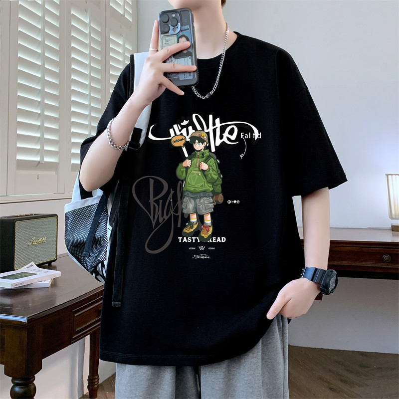 青少年大童纯棉宽松短袖T恤男