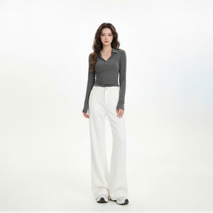 宽松不贴腿显瘦喇叭裤 艾格美式 新款 女2026春季 高腰白色微喇牛仔裤