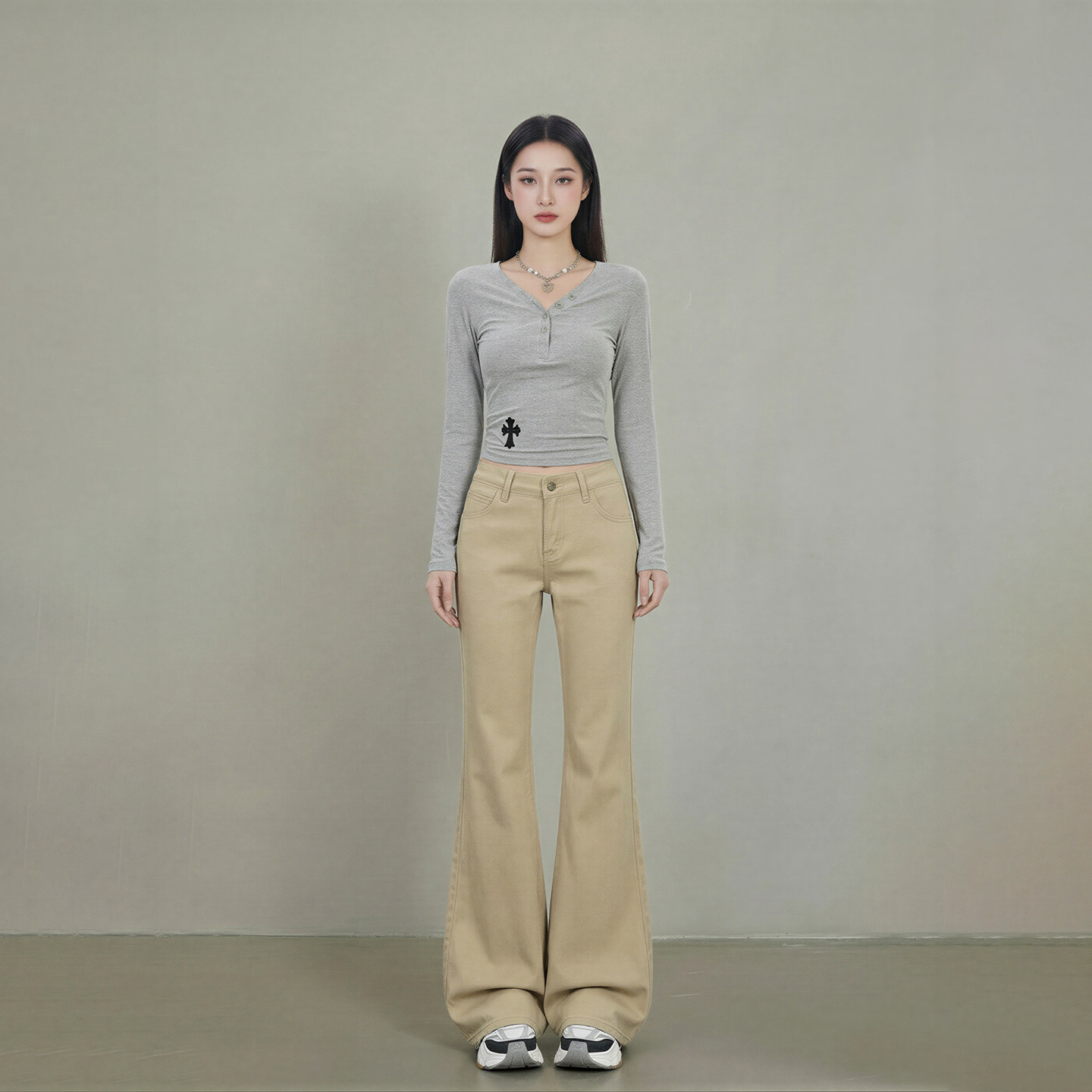 艾格卡其色喇叭牛仔裤女2026春季新款不贴腿宽松微喇直筒拖地裤,女装/女士精品,牛仔裤,淘宝优惠券,粉丝福利购,淘宝优惠卷