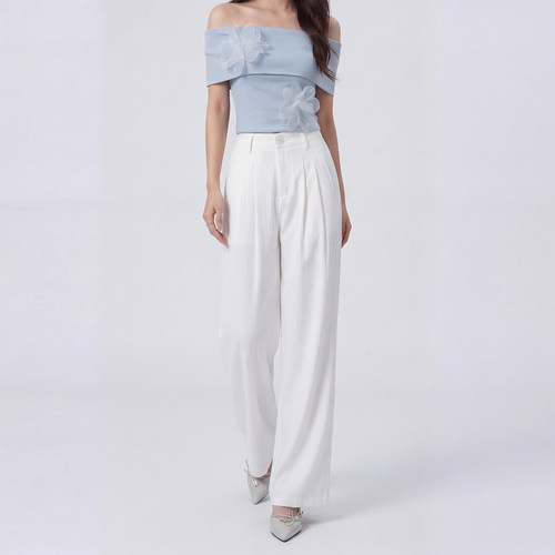 艾格白色阔腿西装裤女垂坠显瘦