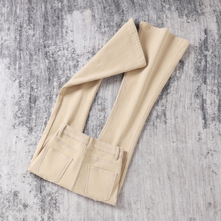 艾格杏色微喇牛仔裤女2026春季新款高腰修身显瘦拖地裤休闲喇叭裤