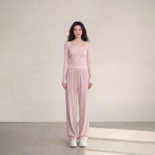 长裤 拖地款 子百搭 阔腿宽松显瘦直筒裤 艾格慵懒风粉色减龄休闲女裤