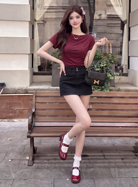 黑色双扣高腰牛仔短裙女2026年夏季新款防走光裙裤休闲A字半身裙